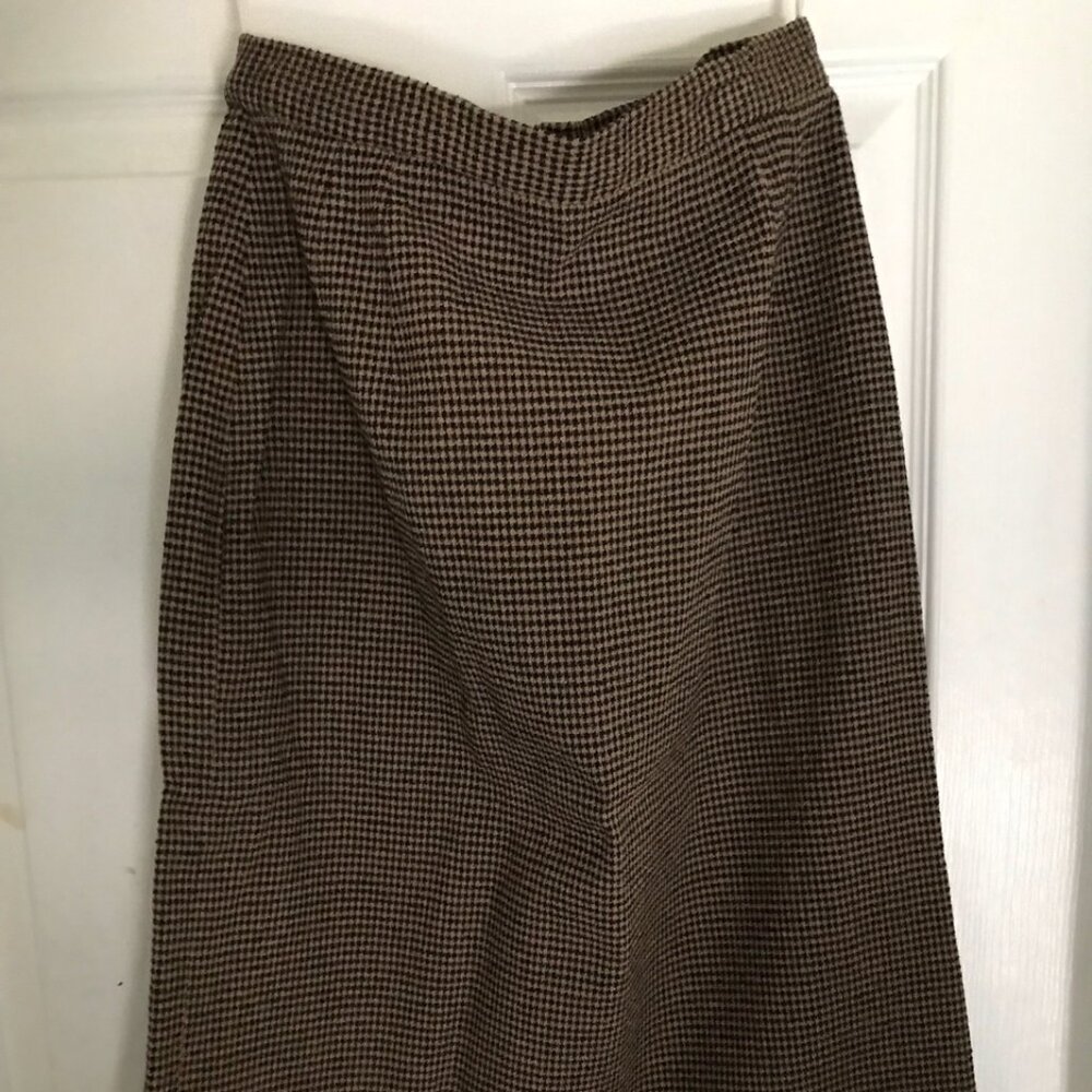 Liz Clairborne Brown & Tan Check A Line Skirt